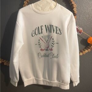 SHEIN White Golf Wives Crew Neck Sweater